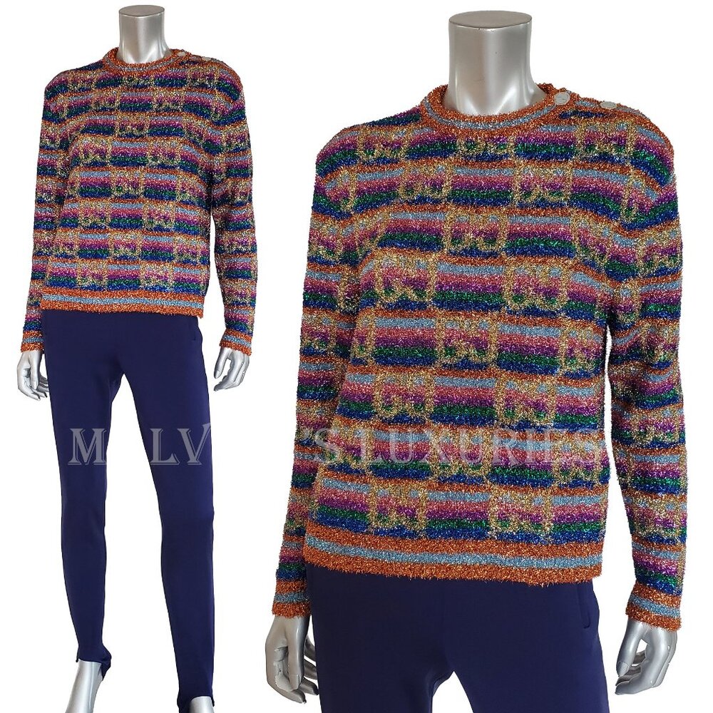 GUCCI SWEATER DSM SPECIAL GG LOGO STRIPE LAME JUMPER sz XS EXTRA SMALL